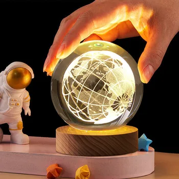 3D Планеты Хрустальный Шар Настольная лампа USB Светящаяся Галактика Ночник Проекторы Атмосферный Свет Рождественский Декор Спальни Подарок Для Малыша