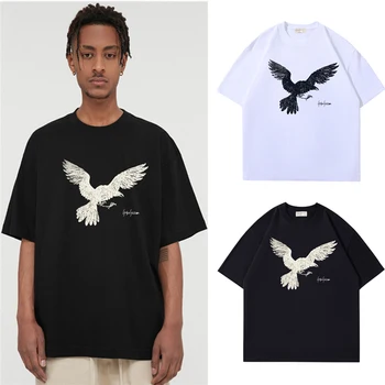 Yohji Yamamoto, японская хлопковая футболка с рисунком орла, трендовая мужская футболка с коротким рукавом, свободная Повседневная футболка
