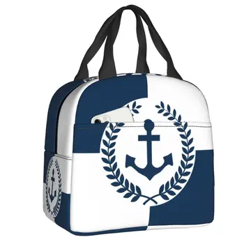 Белый темно-синий ланч-бокс с морским якорем для женщин, водонепроницаемая сумка для ланча с тепловой изоляцией, переносная сумка для пикника