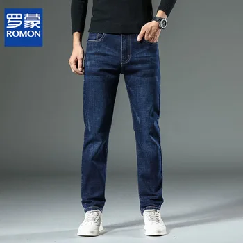 2023 Новые Джинсы Romon, мужские эластичные брюки прямого кроя, повседневные брюки в деловом стиле, молодежные трендовые мужские брюки