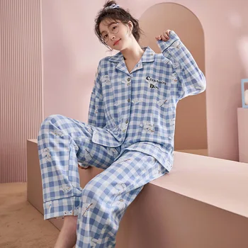 2023 Новые весенне-осенние пижамы, женские брюки с длинными рукавами, женская домашняя одежда из двух частей большого размера со свободным отворотом