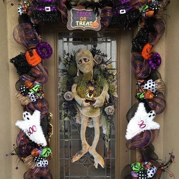 Хэллоуин Мумия Венок Крытый Открытый Ужас Настенный Входная дверь Приветственный знак Крыльцо Украшения для дома Хэллоуин