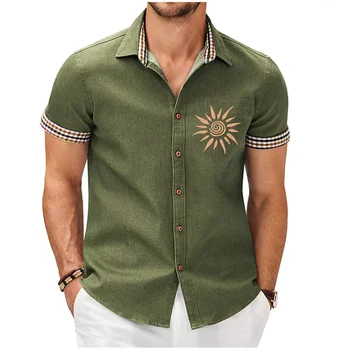 Гавайская рубашка Мужская рубашка с рисунком Солнца, винтажная рубашка с отворотом и пуговицами, Уличная модная дизайнерская повседневная