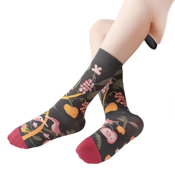 Женские Мужские носки до икр средней длины, французский стиль, ретро-иллюстрация, литературная абстракция, уличная мода, хлопчатобумажные носки