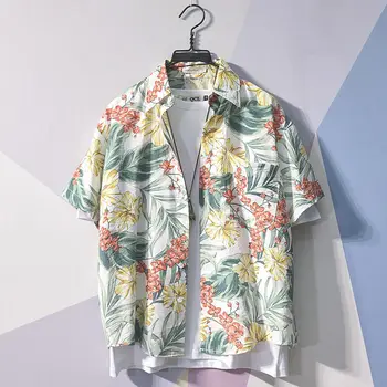 Рубашки и блузки в стиле хип-хоп с коротким рукавом для Мужчин, Одежда в Цветочек с Карманом, Красочные Забавные Гавайские Геометрические Мужские Топы с Рисунком
