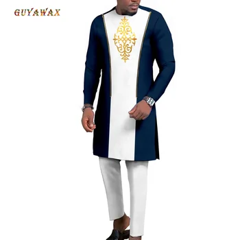 Комплект из 2 предметов, богатые наряды в стиле Дашики Bzain, Длинная верхняя одежда для свадебного вечера, Африканский костюм для мужчин, строгий пиджак и брюки с вышивкой