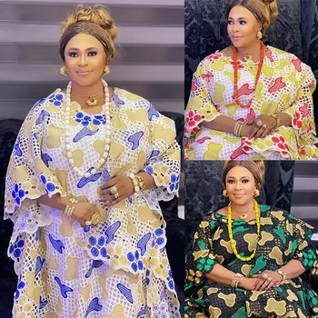 Большие размеры, африканские платья с кружевной вышивкой для женщин, Абайя, Традиционный Бубу, Марокко, Вечернее платье, Африканская одежда Дашики