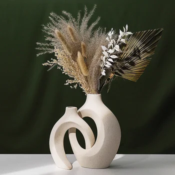 Комбинация керамических ваз в европейском стиле, Креативный белый Простой Обжиг, Ручная работа, Украшение для дома, гидропоника