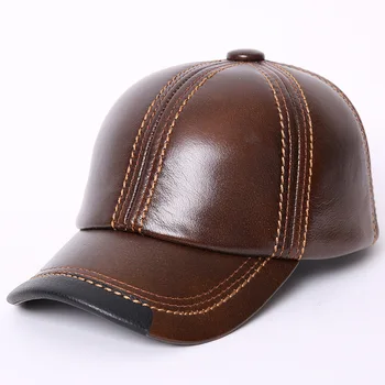 Бейсболка для взрослых, мужская зимняя уличная шляпа, Мужская кепка из 100% натуральной кожи с козырьком, Мужская зимняя теплая Регулируемая