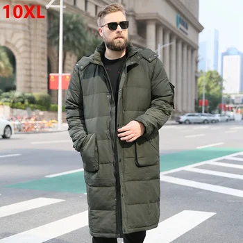 Большой размер, брендовая мужская зимняя куртка большого размера, мужская куртка выше колена, толстое теплое длинное пуховое пальто, куртка на утином пуху, мужская оверсайз