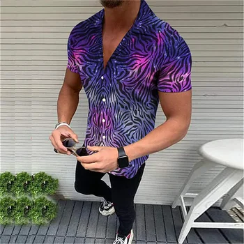Мужские гавайские красочные рубашки с 3D-принтом, мужские/женские летние повседневные уличные однобортные рубашки с короткими рукавами размера оверсайз 5XL