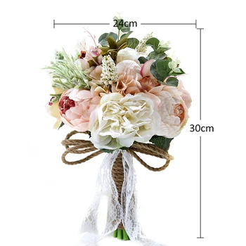 Букет из искусственных пионов и роз для Невесты, Свадебный букет ручной работы, Шелковый Букет невесты с цветком в руках