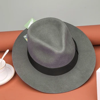 Бренд LIHUA 100% шерстяная шляпа-котелок, мужская Женская джазовая шляпа с большой головой Черного, серого, коричневого цвета, модная мужская фетровая шляпа