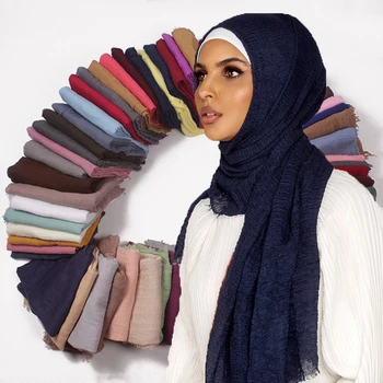 Женский однотонный шарф-хиджаб из хлопка и льна, Исламские шали, Повязка на голову, Мусульманские Хиджабы, Шарф и мусульманский хиджаб 54 цвета
