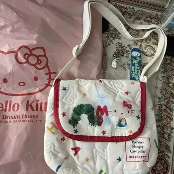 Sanrio Bag Cute Hello Kitty Y2K Каваи Аниме Вышивка Универсальная Сумка-Тоут На Плечо Женская Сумка Для Девочек Женская Косметичка