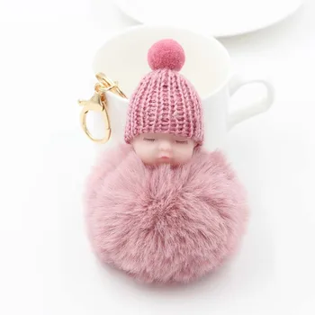 Новый брелок KOOROL Sleeping Cute Baby с плюшевым шариком, милая плюшевая кукла, брелок для девочек, сумка с пряжкой, модный игровой кулон
