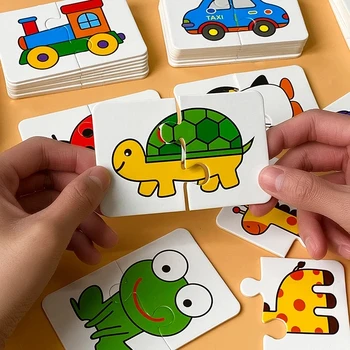 32 шт., карточная игра для малышей Монтессори, игрушки-головоломки для раннего образования, Мультяшные игрушки-пазлы, Цвет, форма, подарок для когнитивного обучения