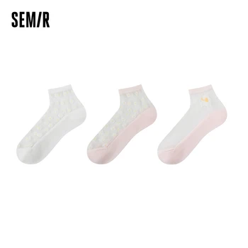 Носки Semir, летние тонкие короткие носки с вышивкой в виде ромашки, Ins, литературные и художественные женские носки из прозрачного стекла