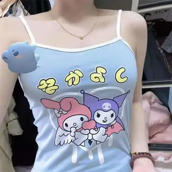 Sanrio Kuromi My Melody Топы, кавайная летняя футболка, жилет, бретельки, сексуальная одежда для девочек, летний классный подарок