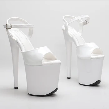 Leecabe 20 см/8 дюймов, блестящие белые босоножки на высоком каблуке, пикантные модельные туфли для танцев на шесте