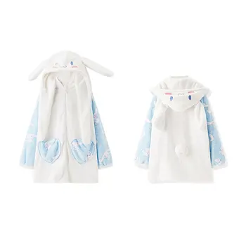 Комплект из двух предметов, пижама Kawaii, зимняя новая утолщенная домашняя одежда, одежда для сна со съемными ушками и капюшоном