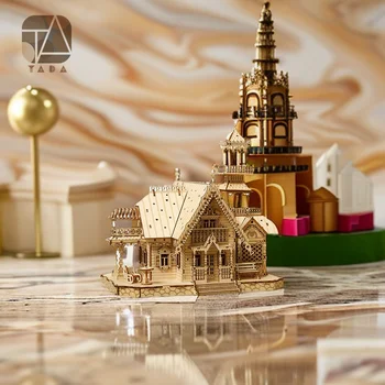 Tada 3D DIY Деревянная Вилла, дом, головоломка со светом, Модель Сборки, игрушки, подарок на День рождения Для Детей, Взрослые