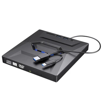 Устройство записи DVD USB3.0 + Type-C, внешний оптический привод, CD/DVD-плеер, устройство чтения карт памяти TF/SD для ПК