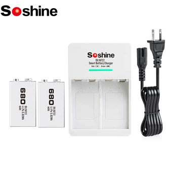 Soshine 2ШТ 6F22 9V 680mAh Аккумуляторная Батарея и 2 Слота Умного Зарядного устройства со светодиодными Батареями 6F22 9 Вольт для Игрушки Металлоискателя