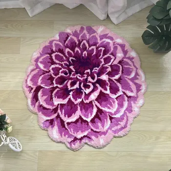 3D коврик с цветком Георгина, Мягкие Круглые ковры с ворсом для гостиной, Декор спальни, Стул, стол, Детский игровой коврик, коврики для ванной