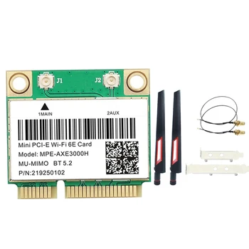 MPE-AXE3000H Адаптер Wi-Fi карты + Антенна WiFi 6E 2400 Мбит/с Mini PCI-E Для BT 5,2 802.11AX 2,4 G/5G/6GHz Wlan Сетевая карта