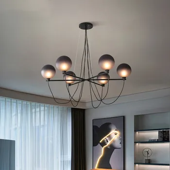 Скандинавская серая люстра Magic bean стеклянные шаровые светильники в ретро-индустриальном стиле, двухуровневые светильники для гостиной, спальни, столовой
