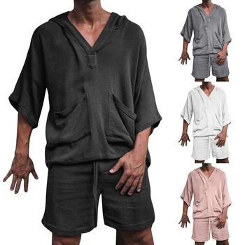 2023 Мужская Одежда Для Летних Каникул, Гавайский Комплект Рубашек, Комплект Мужских Шорт из 2 частей, Дышащая Прохладой Праздничная Одежда Из Льна