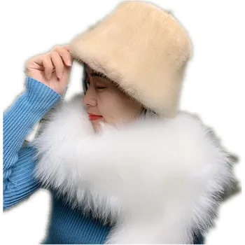 Женская панама из натурального меха норки, праздничная зимняя шапка для леди, уличные ветрозащитные шляпы