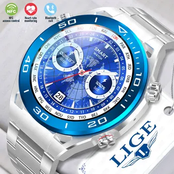 LIGE NFC Смарт-Часы Мужские Smartwatch 2023 Новый Дизайн Цифровых Наручных Часов Серебристые Мужские Часы Bluetooth Call Watch для Apple iPhone