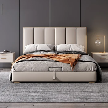 Легкая роскошная кровать 1,8 метра в главной спальне двуспальная кровать в постмодернистском стиле, чистая красная кровать в скандинавском стиле с высокой спинкой, простая кровать
