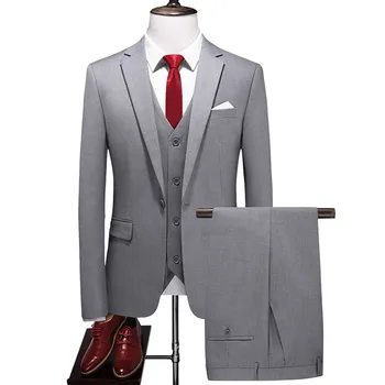 17 цветов (куртка + брюки + жилет) высококачественный деловой костюм на заказ, мужской приталенный смокинг из трех частей, мужское свадебное платье для выпускного вечера, большие размеры 6XL