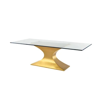 Новая Мебель для столовой, Прямоугольный обеденный стол, золотой Стол из закаленного стекла из нержавеющей стали для дома, мебель для ресторана в отеле
