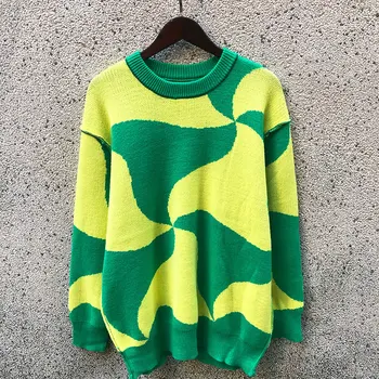 Вязаный свитер контрастных цветов, пуловер с круглым вырезом, свитер, Вязаный свитер для мужчин, Осенне-зимний свитер бренда Pull Homme