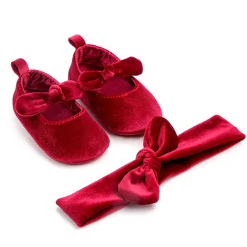 Обувь Для новорожденных Девочек + Комплект с повязкой на голову, Первые Ходунки, Мягкая Подошва, Милая Обувь Принцессы с бантом, Для Малышей, 0-18 м, Предварительные Ходунки