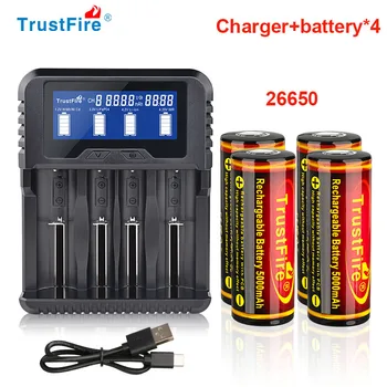 Аккумулятор Trustfire 26650, литий-ионная аккумуляторная батарея емкостью 3,7 В для фонарика, аккумуляторная батарея + зарядное устройство