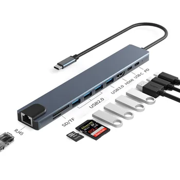 USB C КОНЦЕНТРАТОР Type C До 4K HDMI-совместимый адаптер Usb3.1 Концентратор-Разветвитель USB3.0 Док-станция RJ45 Кардридер для Ноутбука Macbook Pro