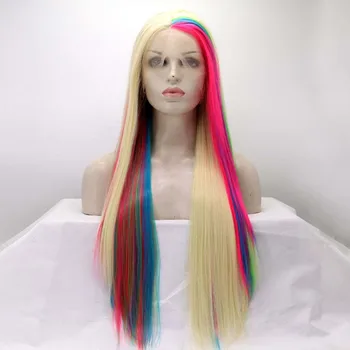 Sylvia Wig 613 Смешанный светлый красочный парик Синтетические Радужные кружевные передние парики Длинный Шелковистый прямой парик из термостойкого волокна Длинные парики