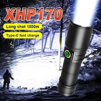 Высокая Мощность XHP170 Светодиодный Фонарик Перезаряжаемый Тактический Фонарь 18650 26650 Зарядка через USB Походная Лампа Портативный Прожектор Фонарик