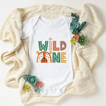 Wild One/Одежда Для Маленьких Мальчиков, Милые Боди Для Новорожденных с Рисунком Животного и Тигра, Хлопковые Летние Уличные Повседневные Комбинезоны Для Малышей