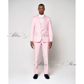 Лидер продаж, Розовые Свадебные Смокинги для Жениха, мужские костюмы, комплект из 2 предметов, высококачественная деловая одежда на заказ
