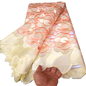 5 Ярдов бежевой нигерийской кружевной ткани 2022 высококачественная африканская кружевная ткань с камнями для пошива свадебной повседневной одежды 929387