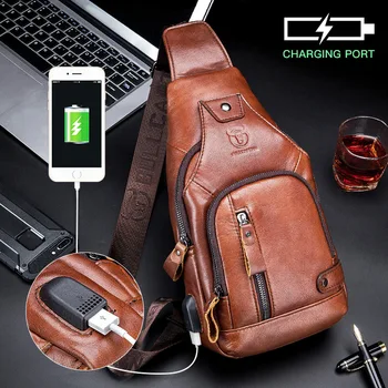 Роскошная мужская нагрудная сумка из натуральной кожи, Модная сумка через плечо для отдыха, мужская сумка через плечо из 100% воловьей кожи, USB-перезаряжаемая дорожная сумка