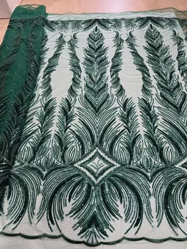 Африканская Кружевная Ткань С Зелеными Блестками 2023, Высококачественная Нигерийская Французская Тюлевая Кружевная ткань, Сетка с блестками Для Свадебного Шитья