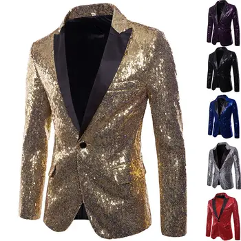 Европейские и американские платья для выступлений Золотые блестки Мужские костюмы Куртка ведущего корейского ночного клуба Европейского размера Блейзер 2022