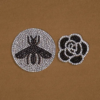 Нашивки на одежду с цветочным узором пчелы из сверкающих страз, модные аппликации 